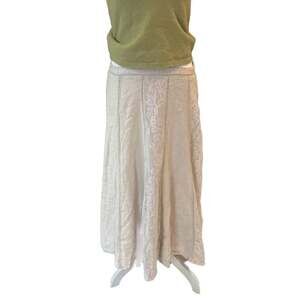 Coldwater Creek Ivory Cottagecore Bohemian Linen Blend Lace Panel A-Line Skirt